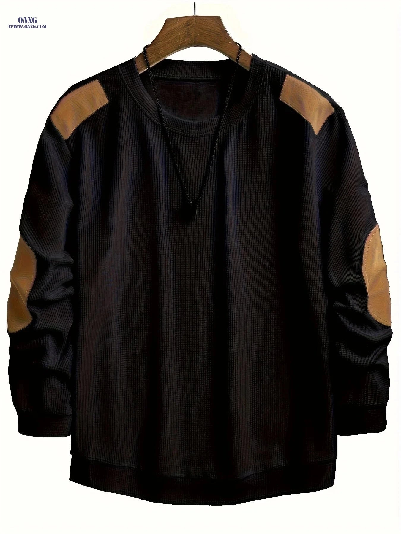 CLQWE Men's Waffle Knit Sweatshirt - Color Block with Patches   OAXG White / FR S