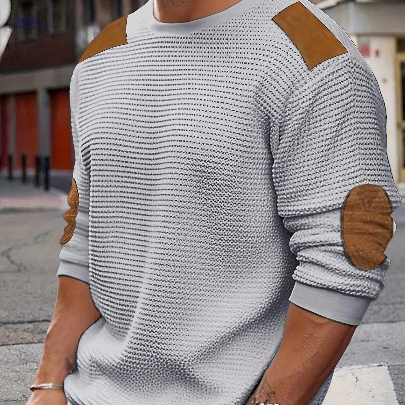 CLQWE Men's Waffle Knit Sweatshirt - Color Block with Patches   OAXG White / FR S