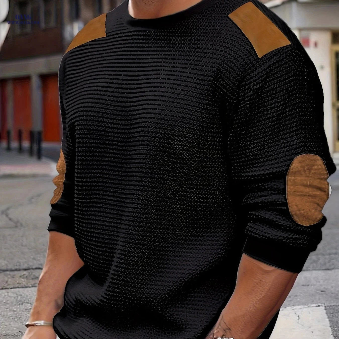 CLQWE Men's Waffle Knit Sweatshirt - Color Block with Patches   OAXG White / FR S