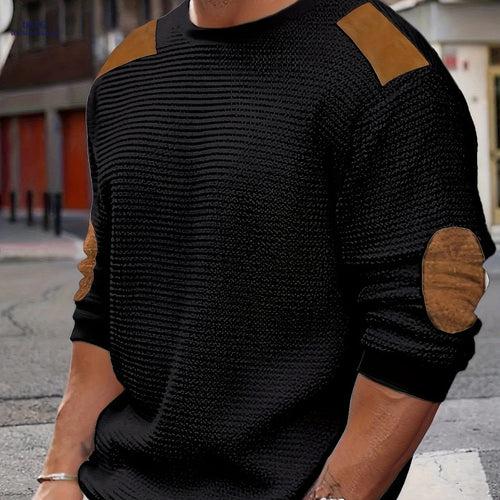 CLQWE Men's Waffle Knit Sweatshirt - Color Block with Patches   OAXG White / FR S