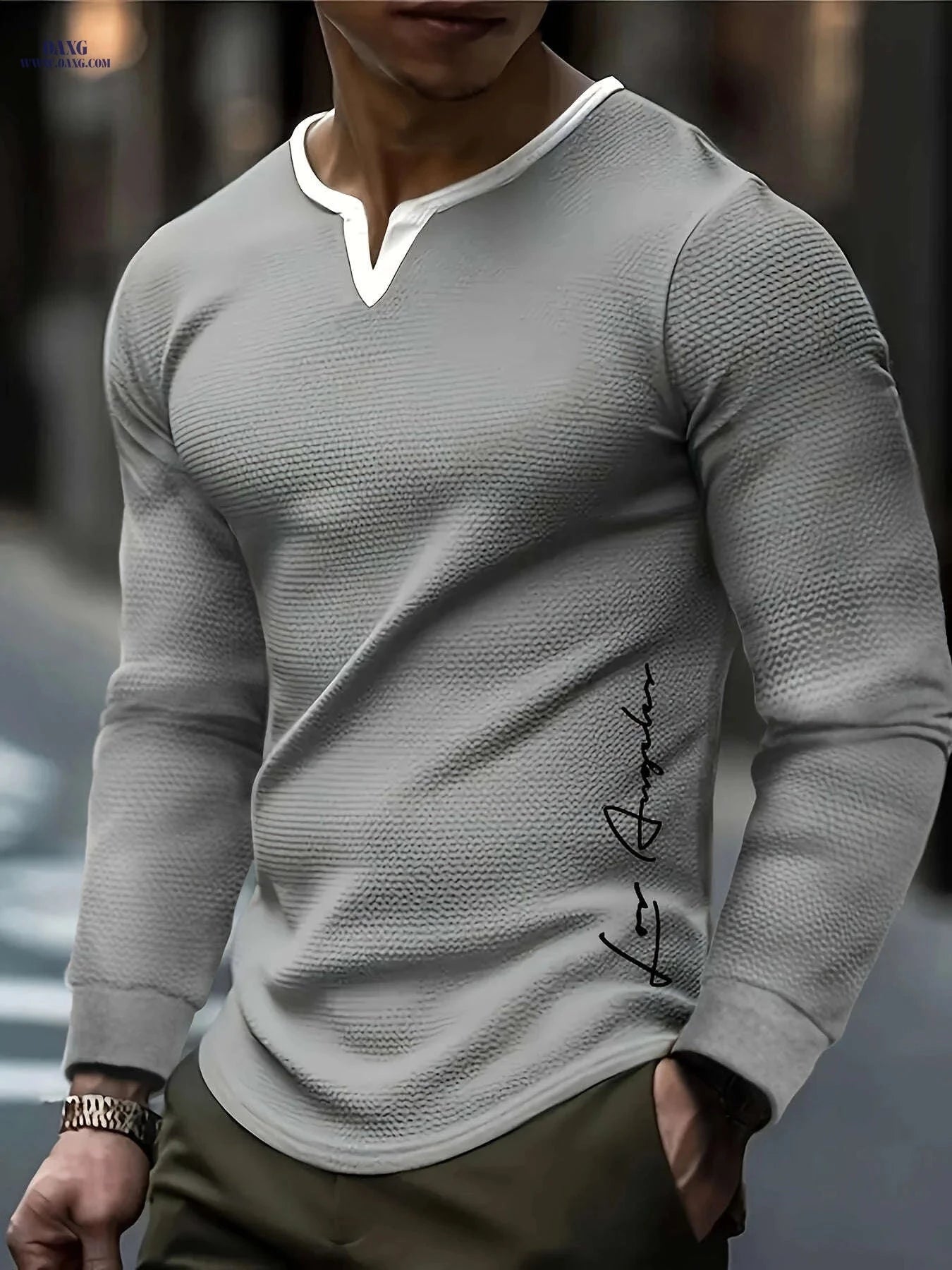 CLQWE Men's Waffle Texture Henley Shirt - Casual Fall Style   OAXG 