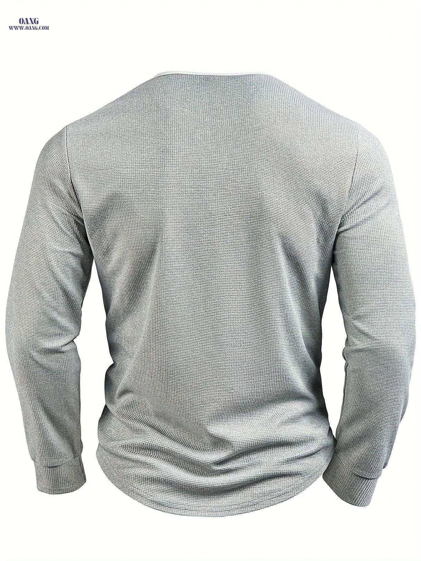 CLQWE Men's Waffle Texture Henley Shirt - Casual Fall Style   OAXG Grey / FR S