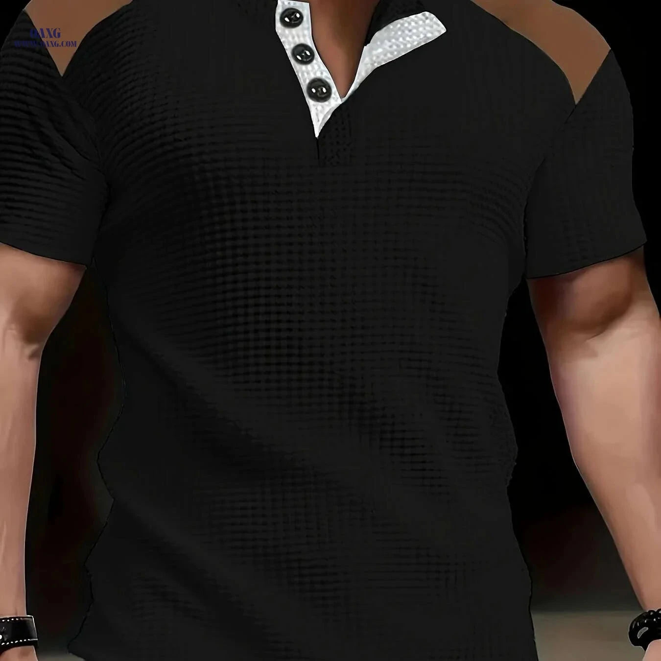 CLQWE Men's Waffle Texture Henley Shirt - Casual Summer Short Sleeve   OAXG White / S