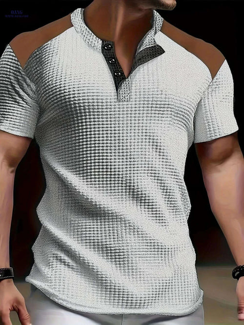 CLQWE Men's Waffle Texture Henley Shirt - Casual Summer Short Sleeve   OAXG White / S
