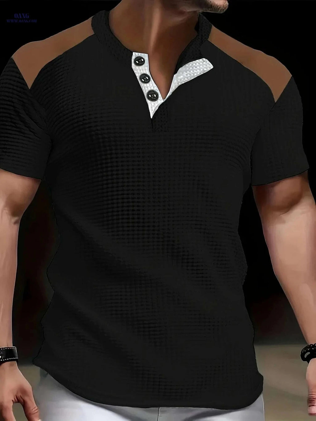 CLQWE Men's Waffle Texture Henley Shirt - Casual Summer Short Sleeve   OAXG White / S