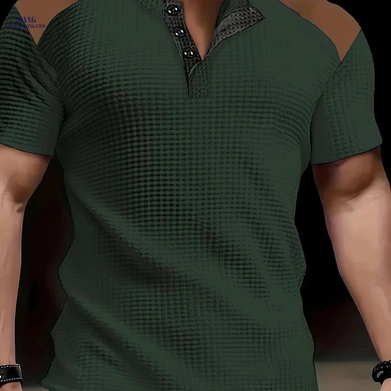 CLQWE Men's Waffle Texture Henley Shirt - Casual Summer Short Sleeve   OAXG White / S