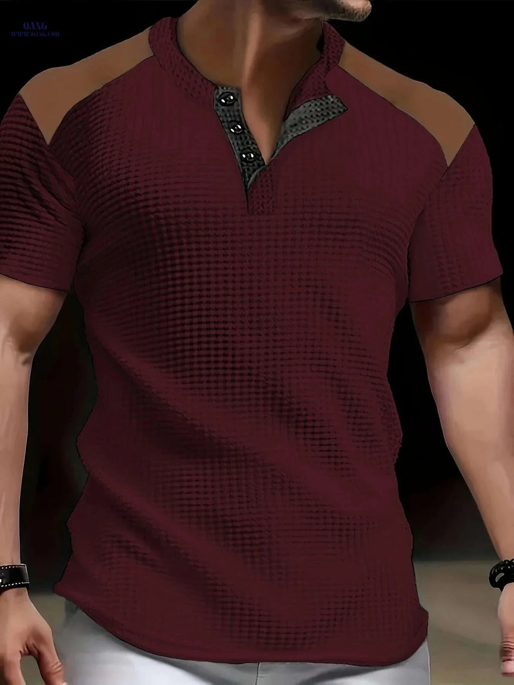 CLQWE Men's Waffle Texture Henley Shirt - Casual Summer Short Sleeve   OAXG White / S