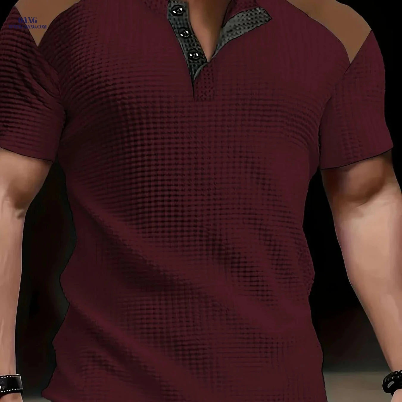CLQWE Men's Waffle Texture Henley Shirt - Casual Summer Short Sleeve   OAXG 