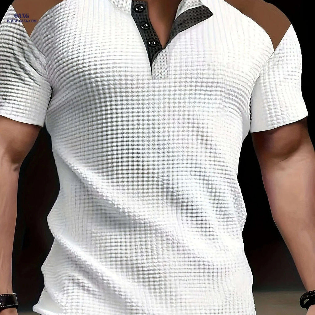 CLQWE Men's Waffle Texture Henley Shirt - Casual Summer Short Sleeve   OAXG 