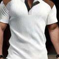 CLQWE Men's Waffle Texture Henley Shirt - Casual Summer Short Sleeve   OAXG 
