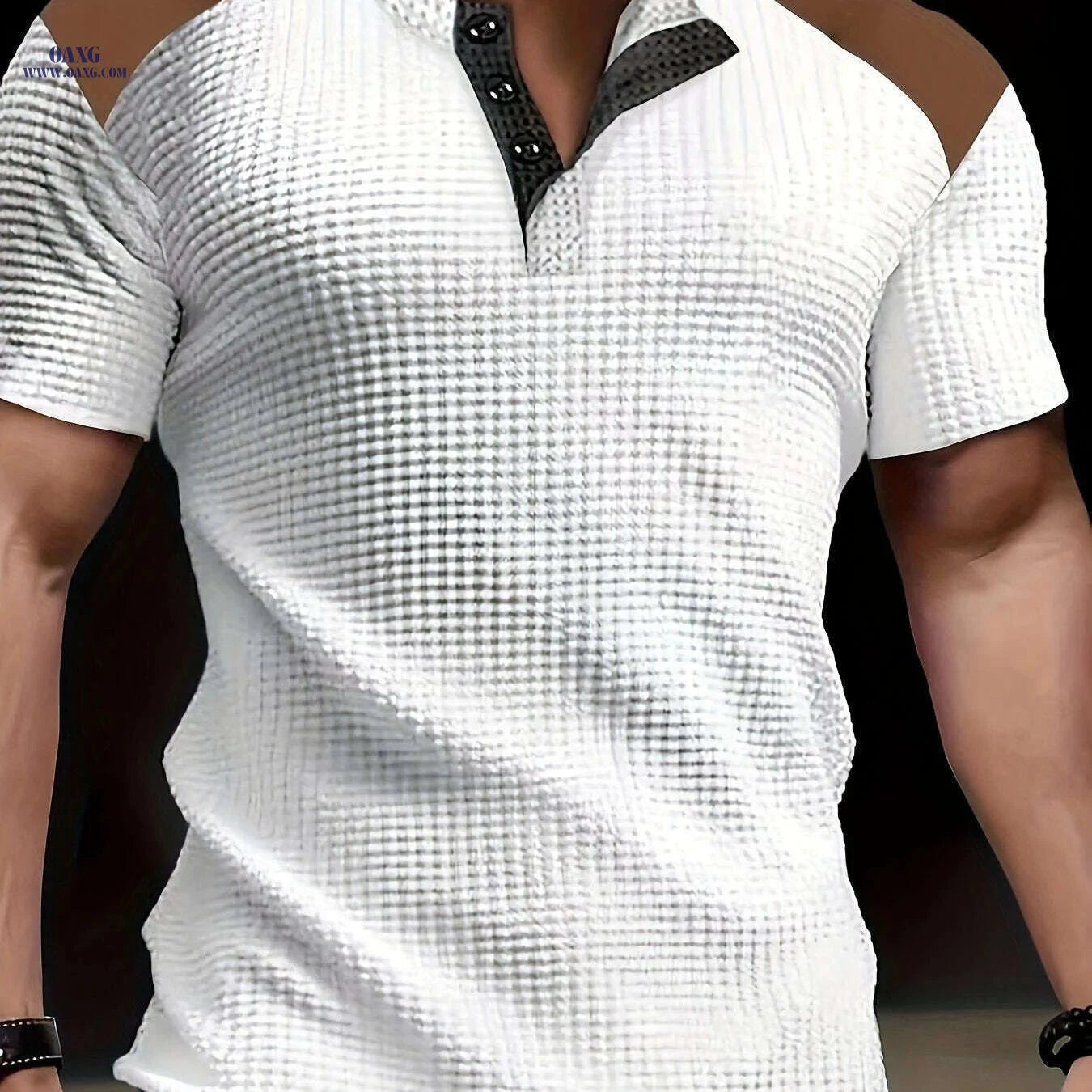 CLQWE Men's Waffle Texture Henley Shirt - Casual Summer Short Sleeve   OAXG 