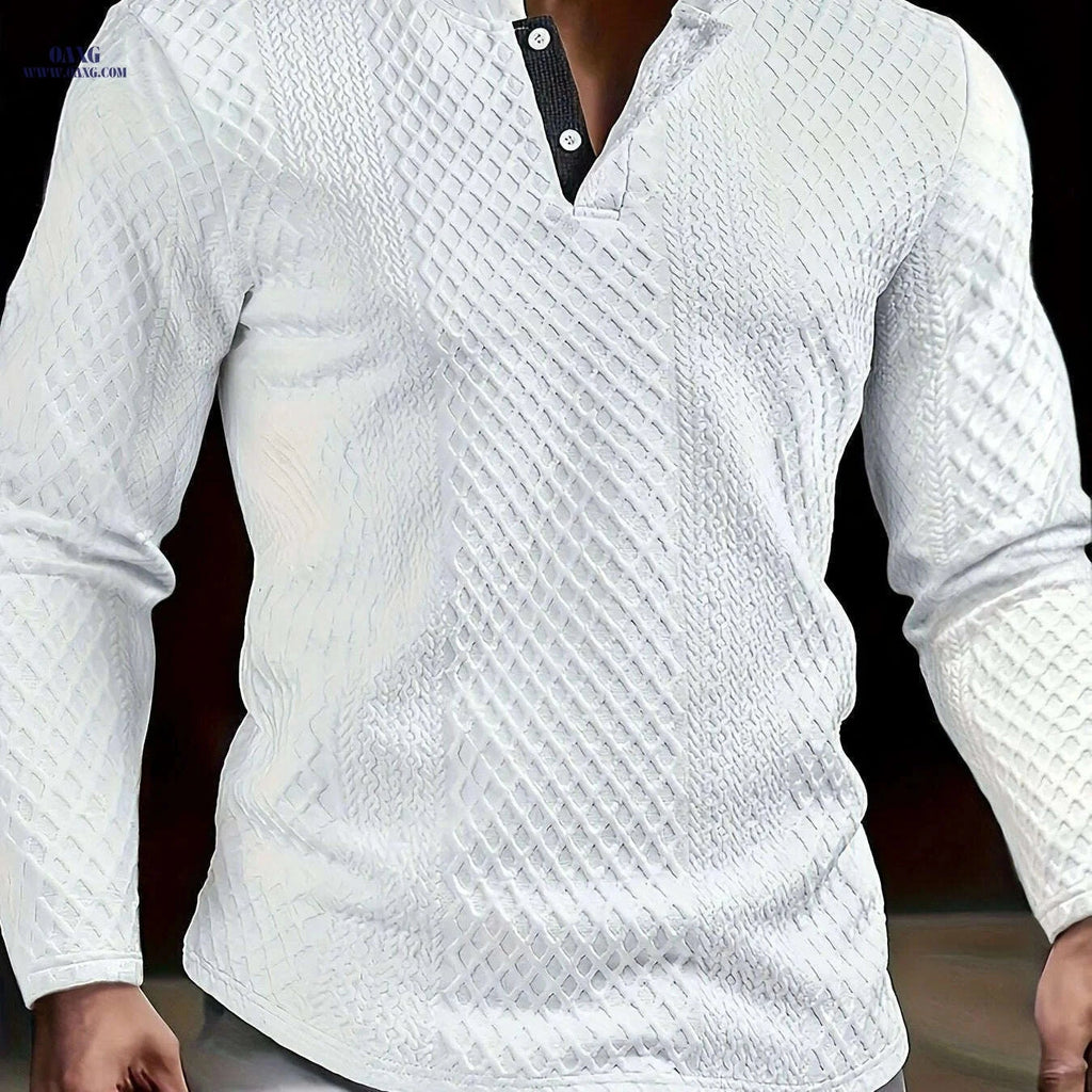 CLQWE Stylish White Henley Shirt - Casual Long Sleeve, Button Detail   OAXG 