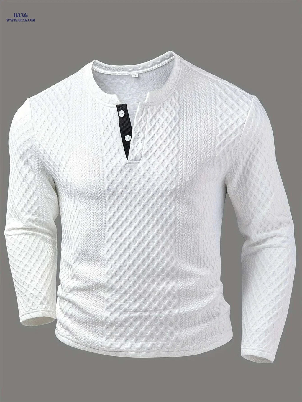 CLQWE Stylish White Henley Shirt - Casual Long Sleeve, Button Detail   OAXG White / S