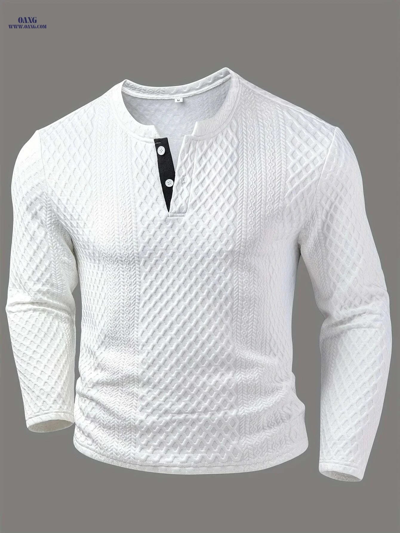 CLQWE Stylish White Henley Shirt - Casual Long Sleeve, Button Detail   OAXG White / S