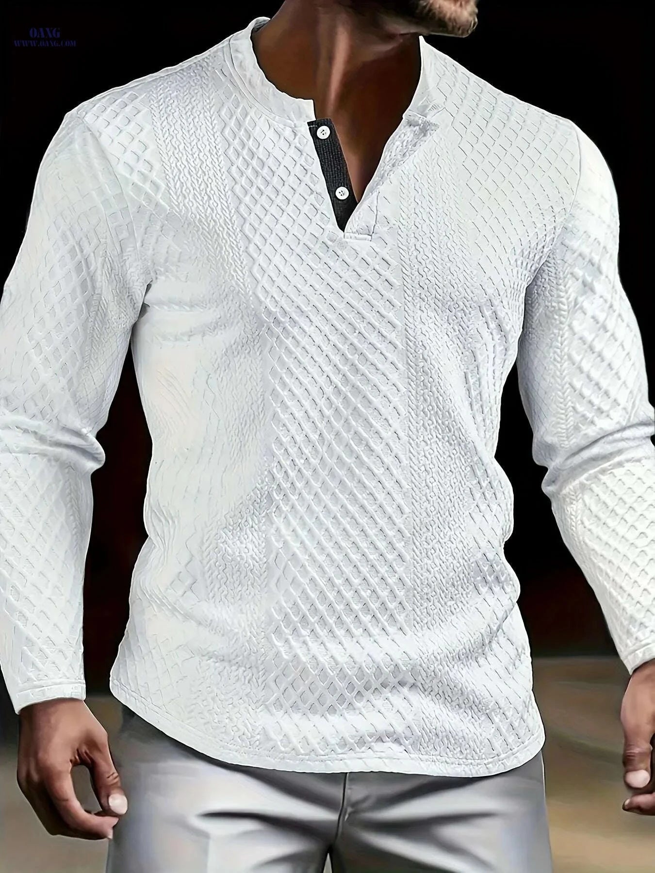 CLQWE Stylish White Henley Shirt - Casual Long Sleeve, Button Detail   OAXG White / S