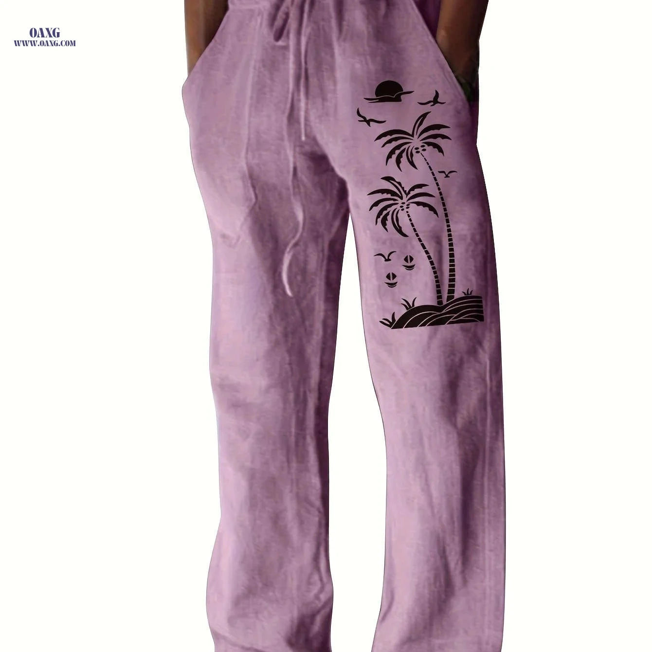 Coconut Tree Graphic Men's Beach Trousers - Casual Summer Style   OAXG 