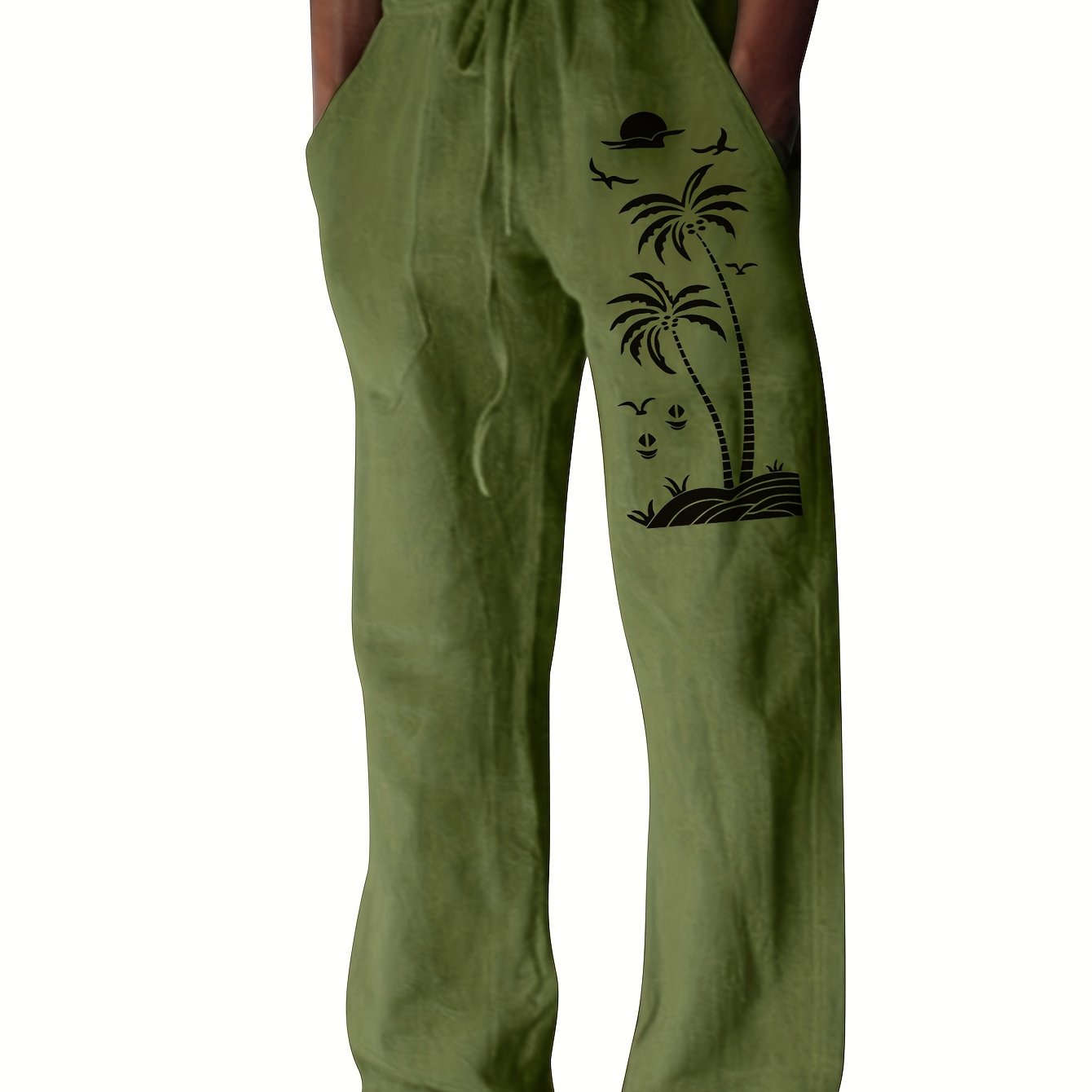 Coconut Tree Graphic Men's Beach Trousers - Casual Summer Style   OAXG 