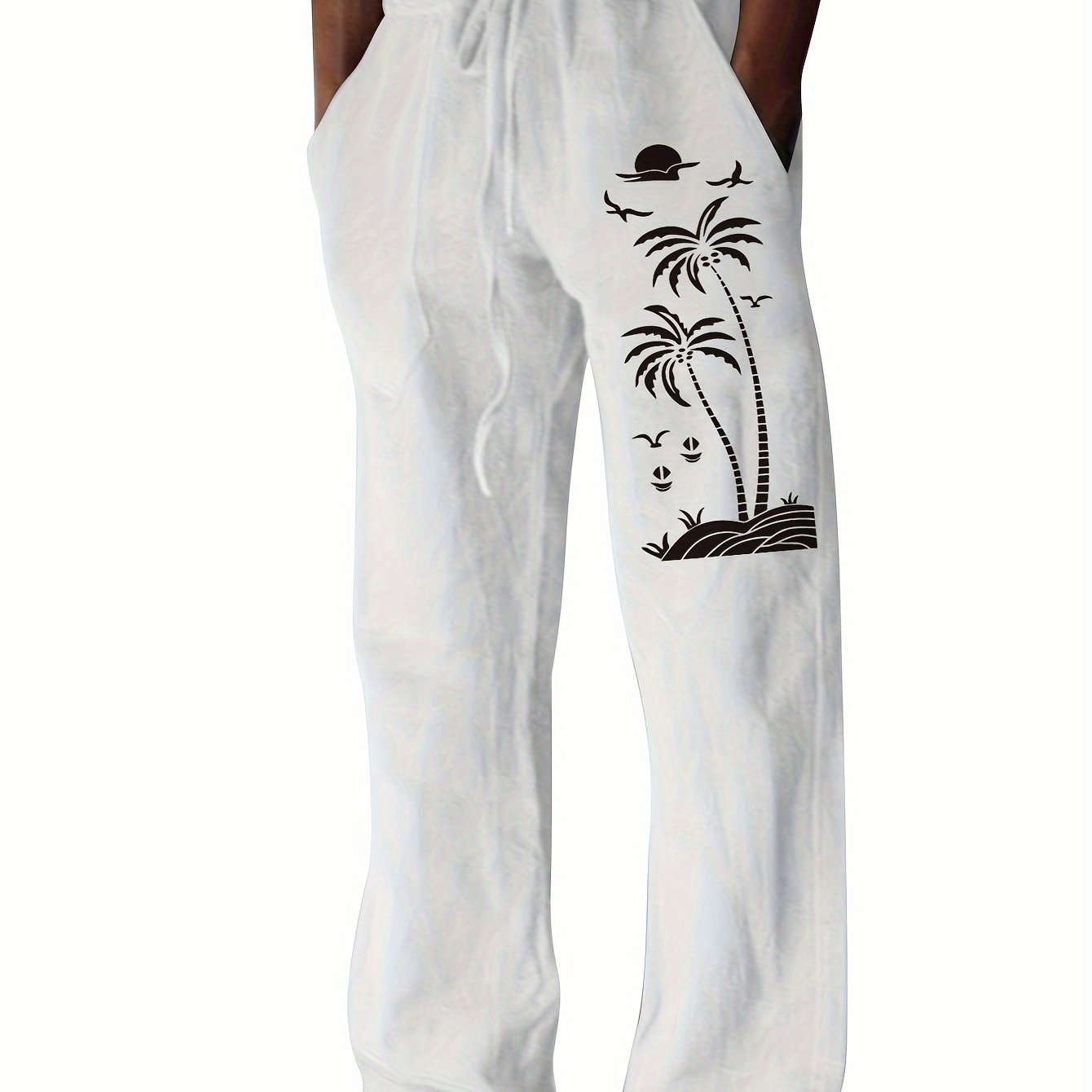 Coconut Tree Graphic Men's Beach Trousers - Casual Summer Style   OAXG 