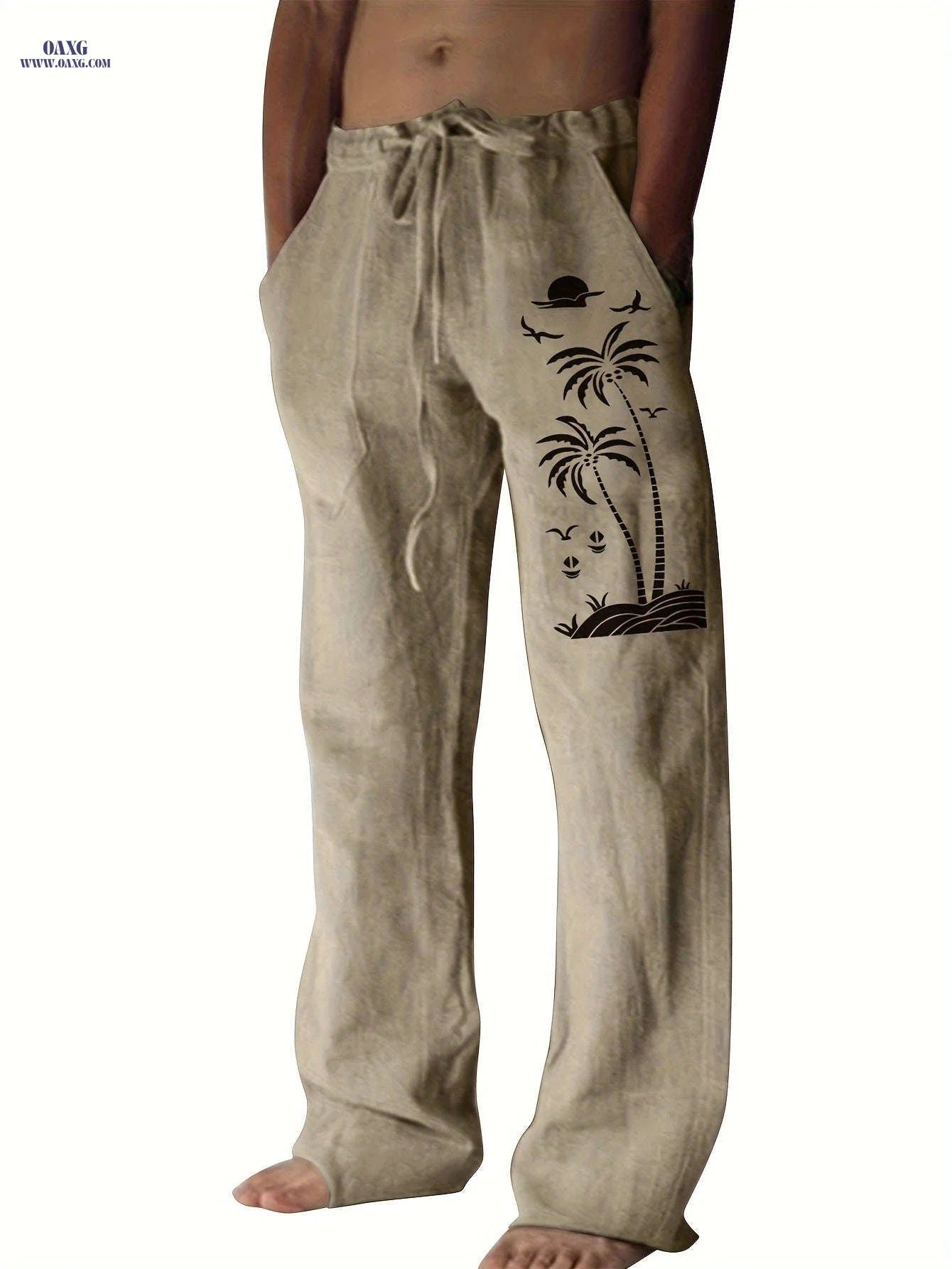 Coconut Tree Graphic Men's Beach Trousers - Casual Summer Style   OAXG 