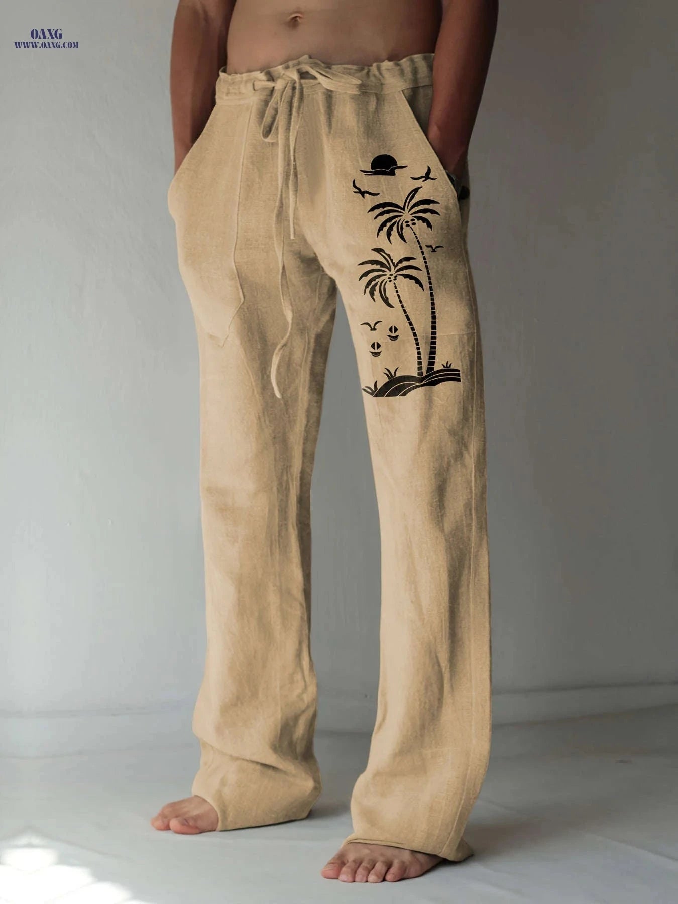 Coconut Tree Graphic Men's Beach Trousers - Casual Summer Style   OAXG 