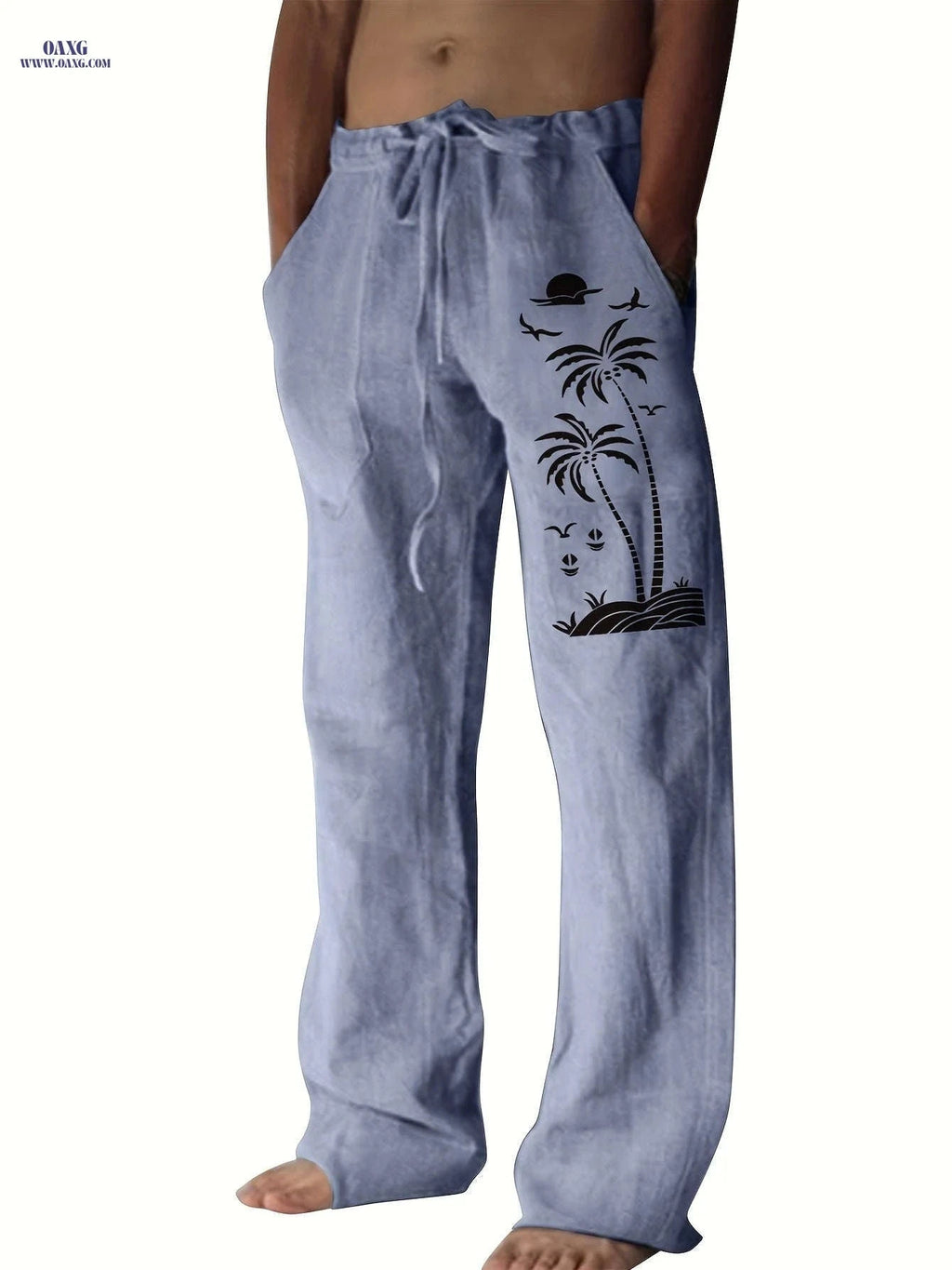 Coconut Tree Graphic Men's Beach Trousers - Casual Summer Style   OAXG 