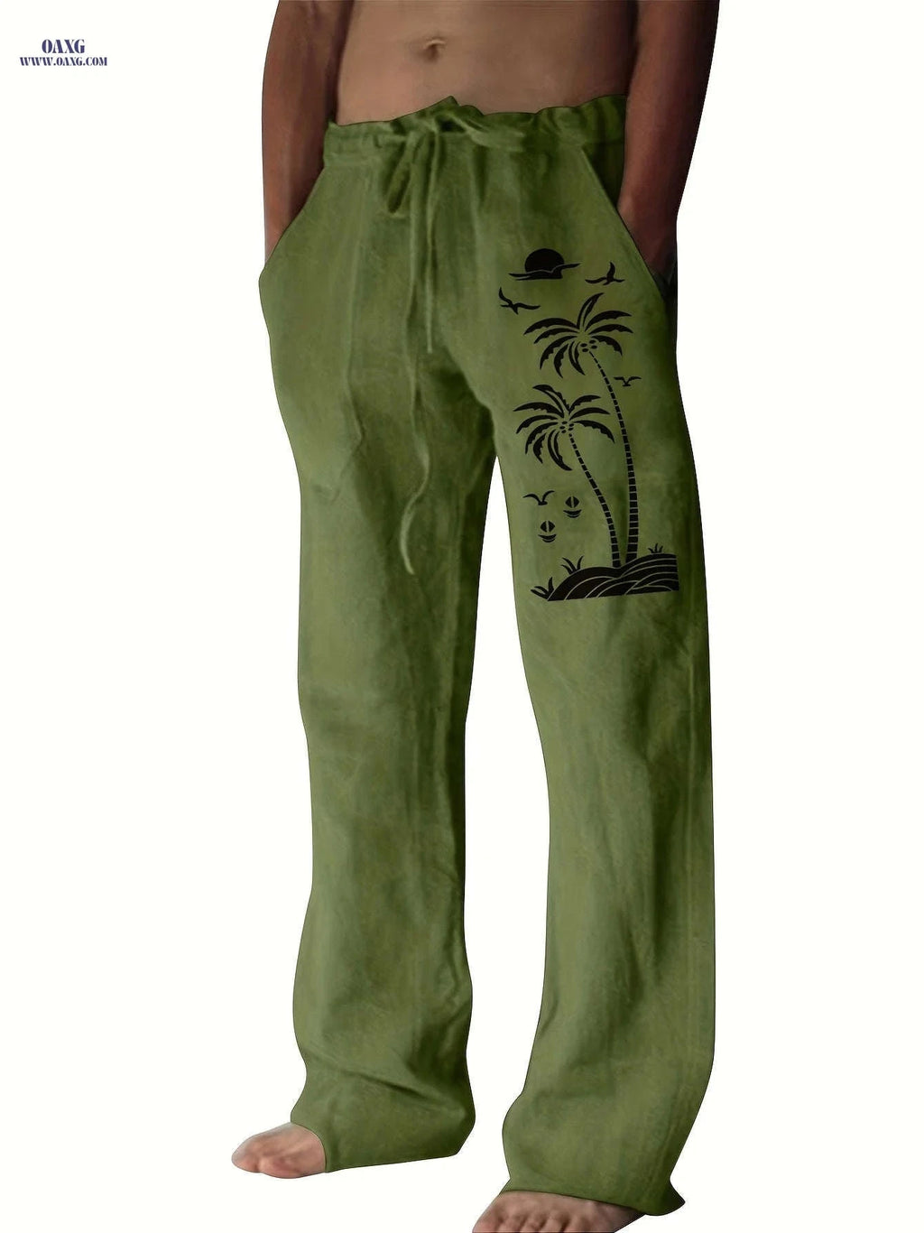 Coconut Tree Graphic Men's Beach Trousers - Casual Summer Style   OAXG 