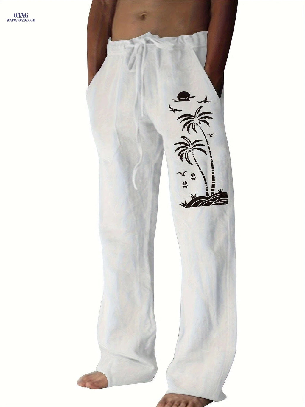 Coconut Tree Graphic Men's Beach Trousers - Casual Summer Style   OAXG 