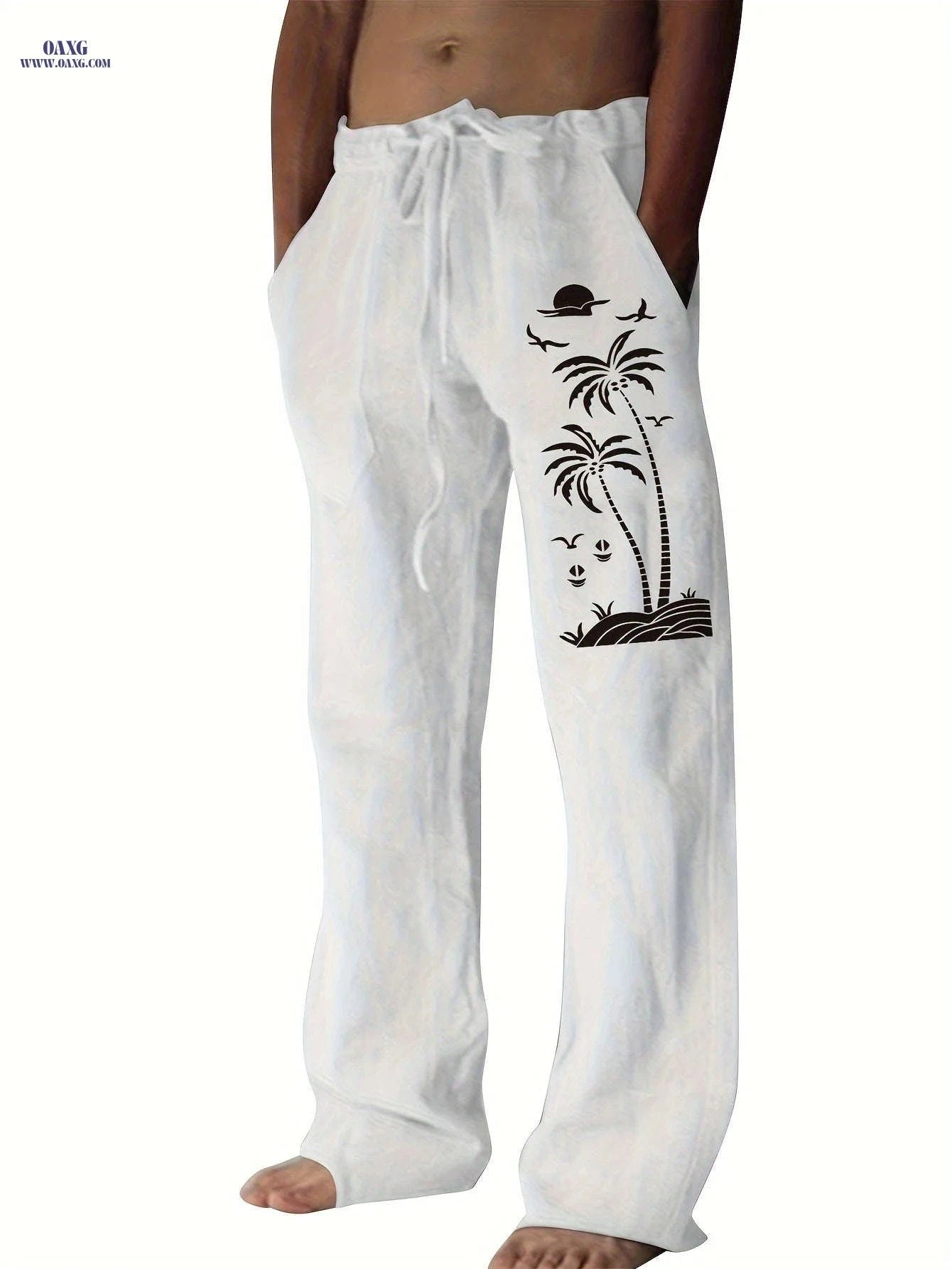 Coconut Tree Graphic Men's Beach Trousers - Casual Summer Style   OAXG 