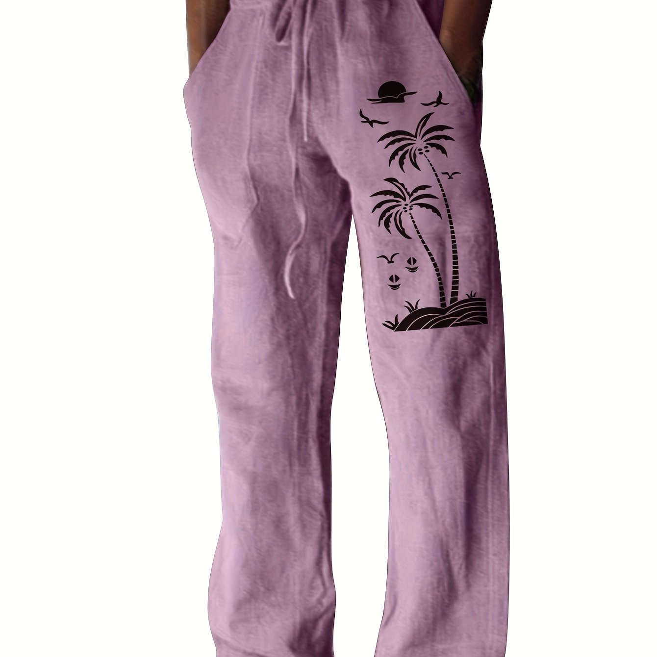 Coconut Tree Graphic Men's Beach Trousers - Casual Summer Style   OAXG 