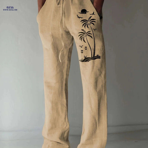 Coconut Tree Graphic Men's Beach Trousers - Casual Summer Style   OAXG Blue / FR S