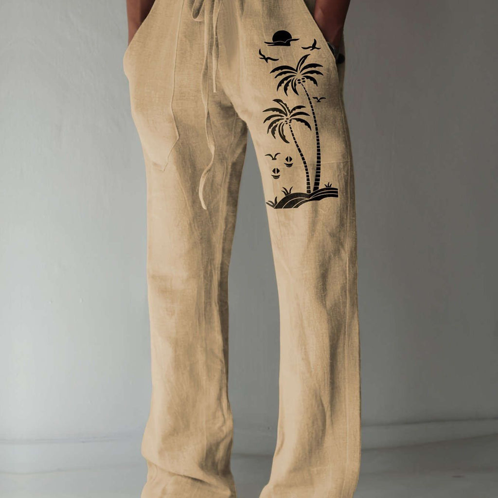 Coconut Tree Graphic Men's Beach Trousers - Casual Summer Style   OAXG Blue / FR S