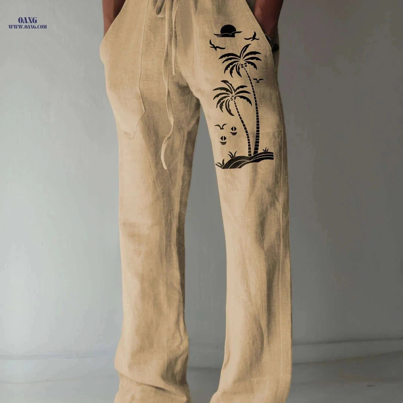 Coconut Tree Graphic Men's Beach Trousers - Casual Summer Style   OAXG Blue / FR S