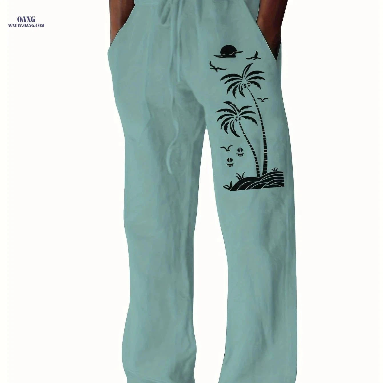 Coconut Tree Graphic Men's Beach Trousers - Casual Summer Style   OAXG Blue / FR S