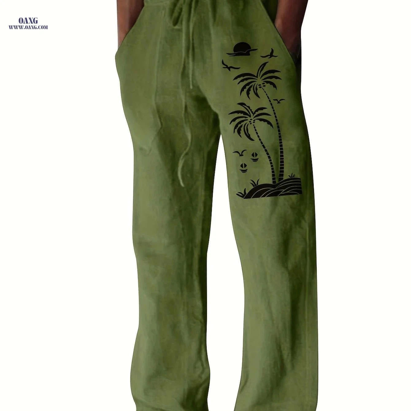 Coconut Tree Graphic Men's Beach Trousers - Casual Summer Style   OAXG Blue / FR S