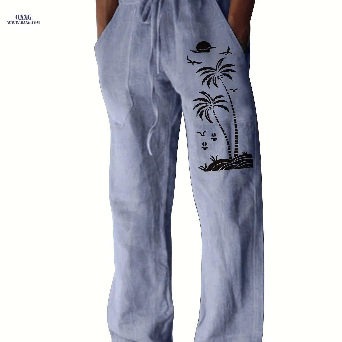 Coconut Tree Graphic Men's Beach Trousers - Casual Summer Style   OAXG Blue / FR S