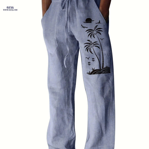 Coconut Tree Graphic Men's Beach Trousers - Casual Summer Style   OAXG Blue / FR S