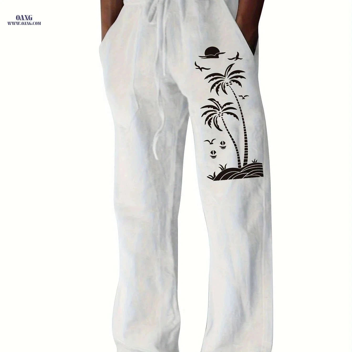 Coconut Tree Graphic Men's Beach Trousers - Casual Summer Style   OAXG Blue / FR S