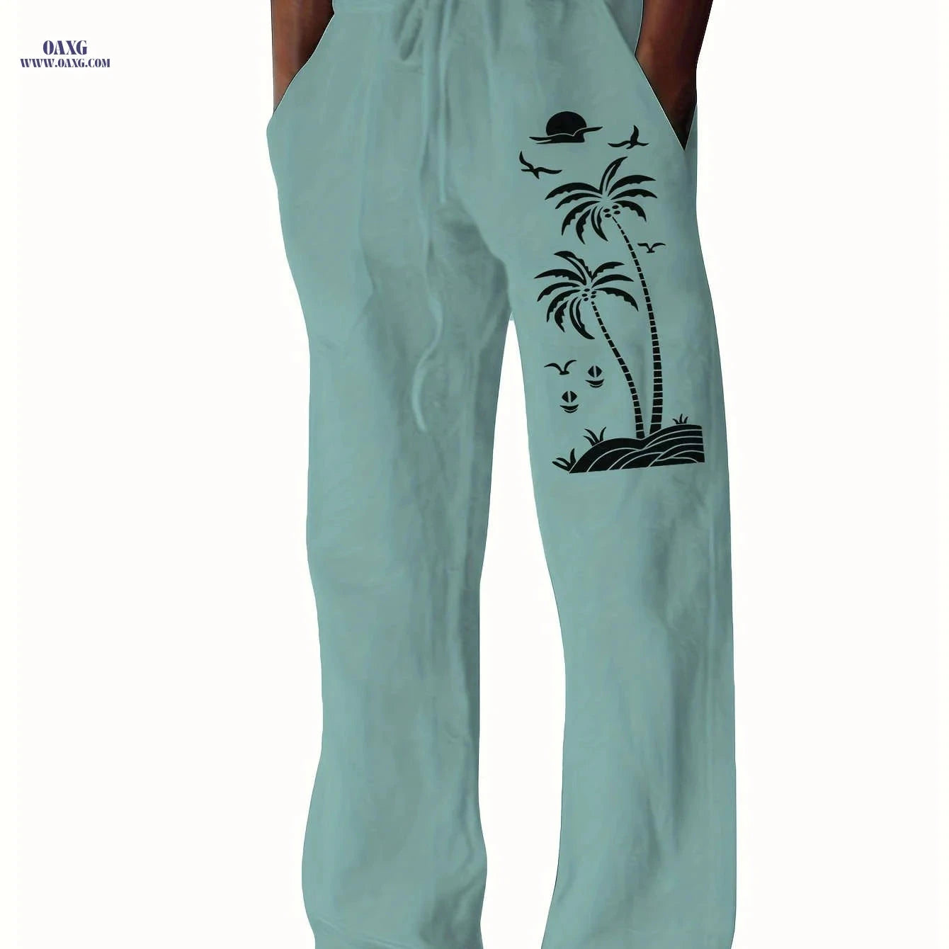 Coconut Tree Graphic Men's Beach Trousers - Casual Summer Style   OAXG 