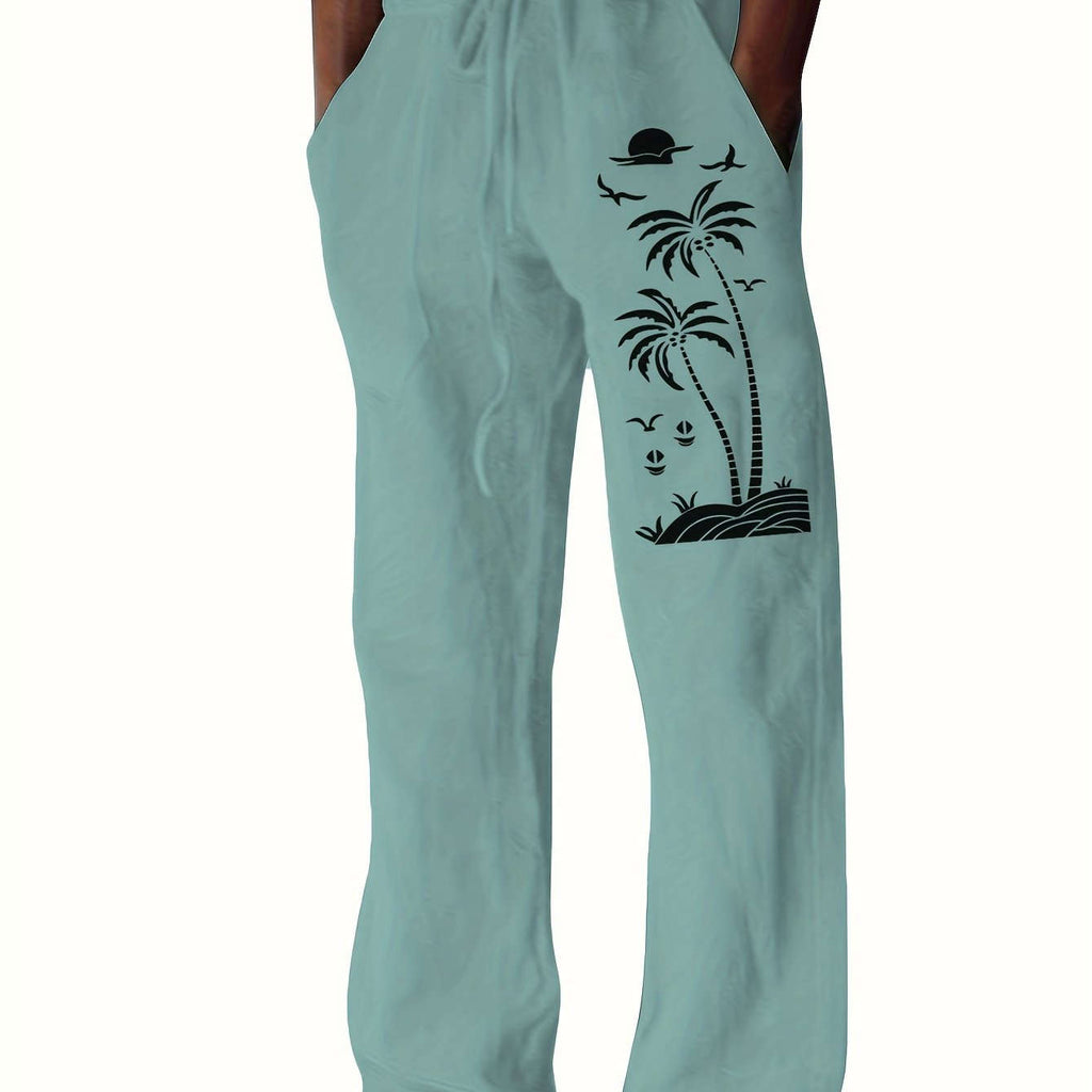 Coconut Tree Graphic Men's Beach Trousers - Casual Summer Style   OAXG 
