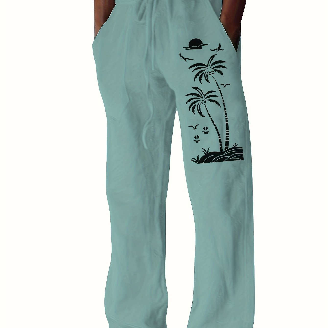 Coconut Tree Graphic Men's Beach Trousers - Casual Summer Style   OAXG 