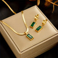 Collier et Boucles d'Oreilles en Acier Inoxydable avec Zircon Vert   OAXG 