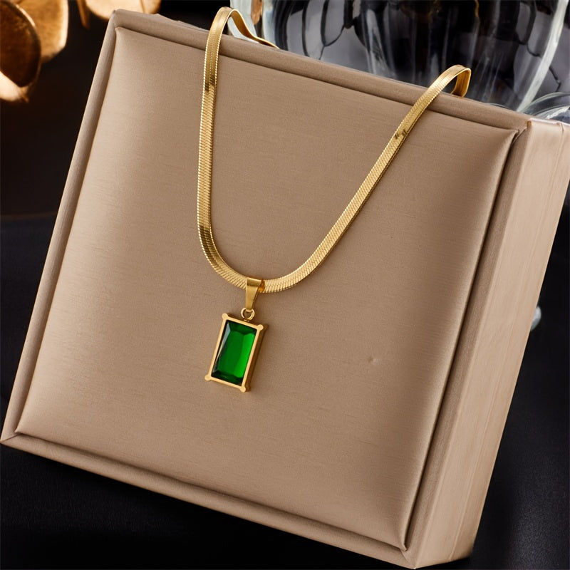 Collier et Boucles d'Oreilles en Acier Inoxydable avec Zircon Vert   OAXG Green