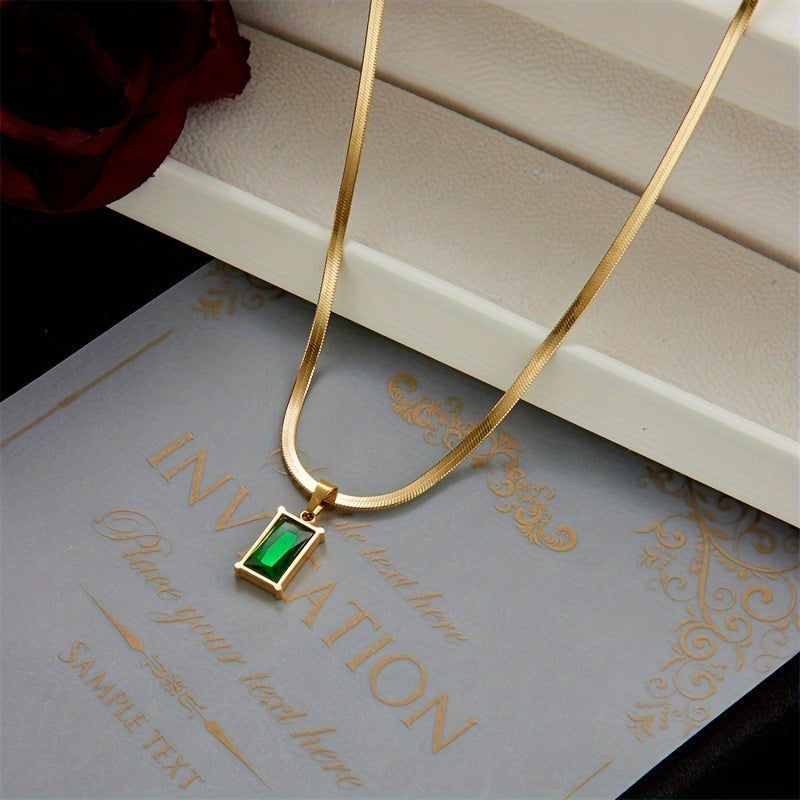 Collier et Boucles d'Oreilles en Acier Inoxydable avec Zircon Vert   OAXG Green