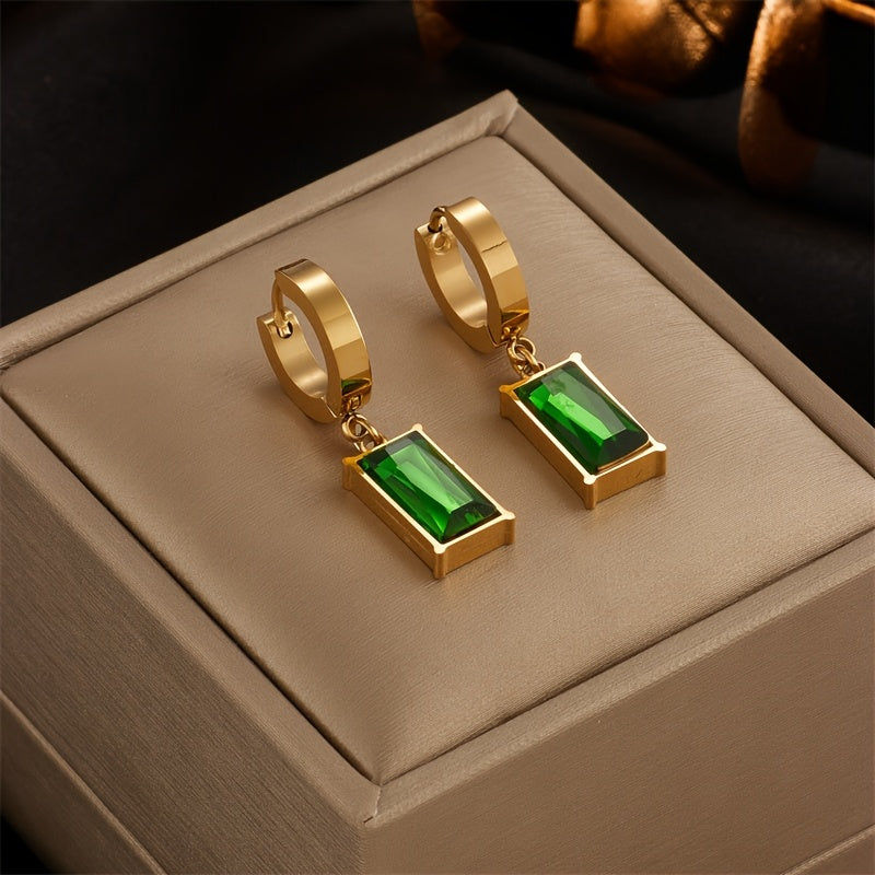 Collier et Boucles d'Oreilles en Acier Inoxydable avec Zircon Vert   OAXG Green