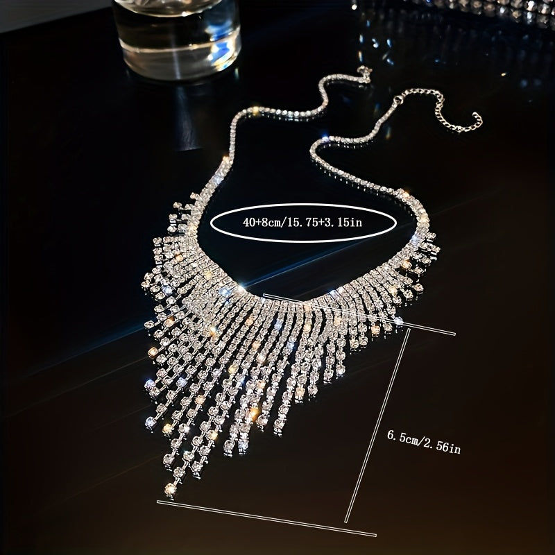 Collier Tressé Luxueux à Franges avec Rhinestones – Élégant et Tendance   OAXG Silvery