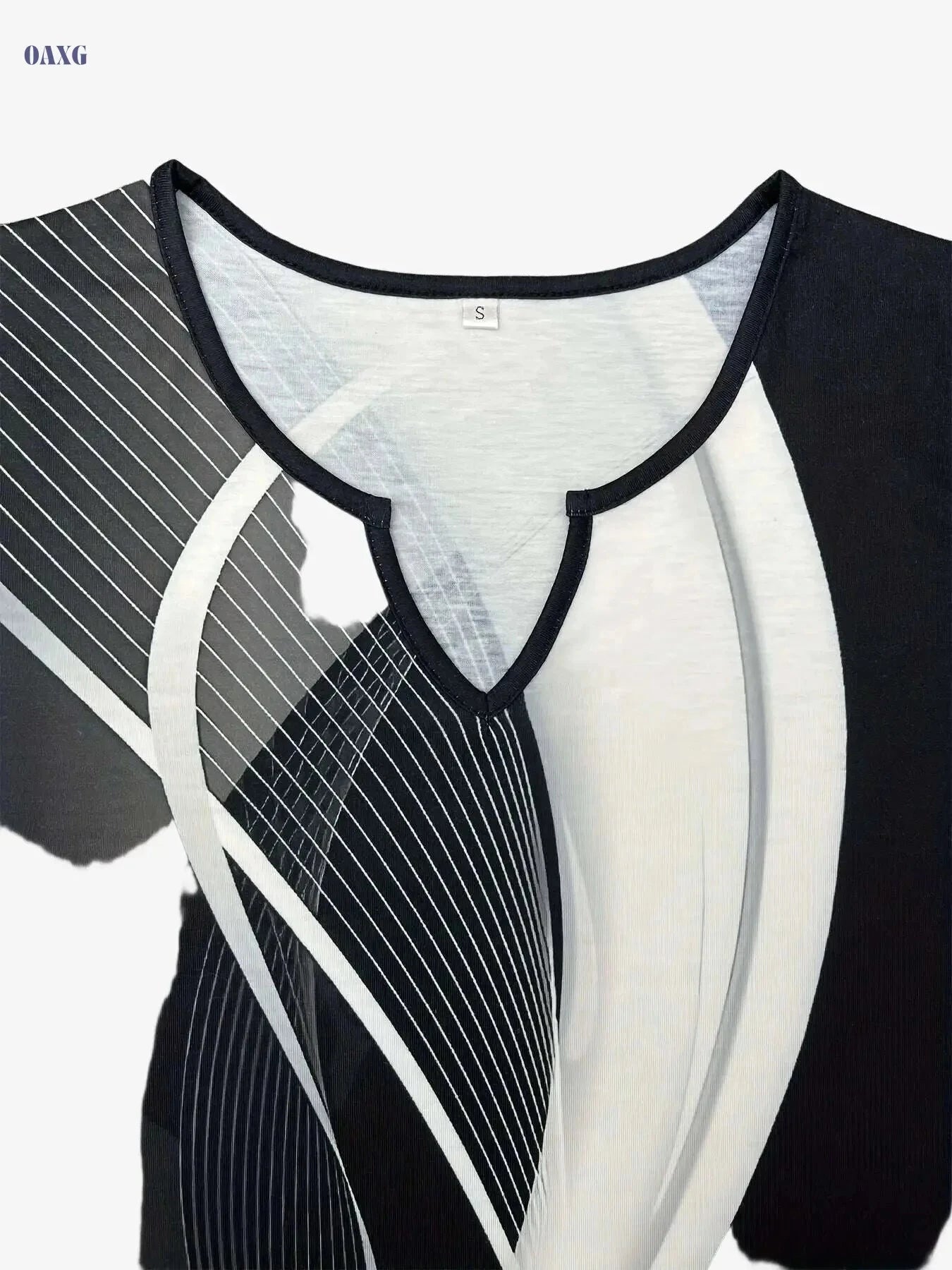Color Block Notch Neck T-Shirt - Casual Long Sleeve Women's Top   OAXG Mixed Color / S