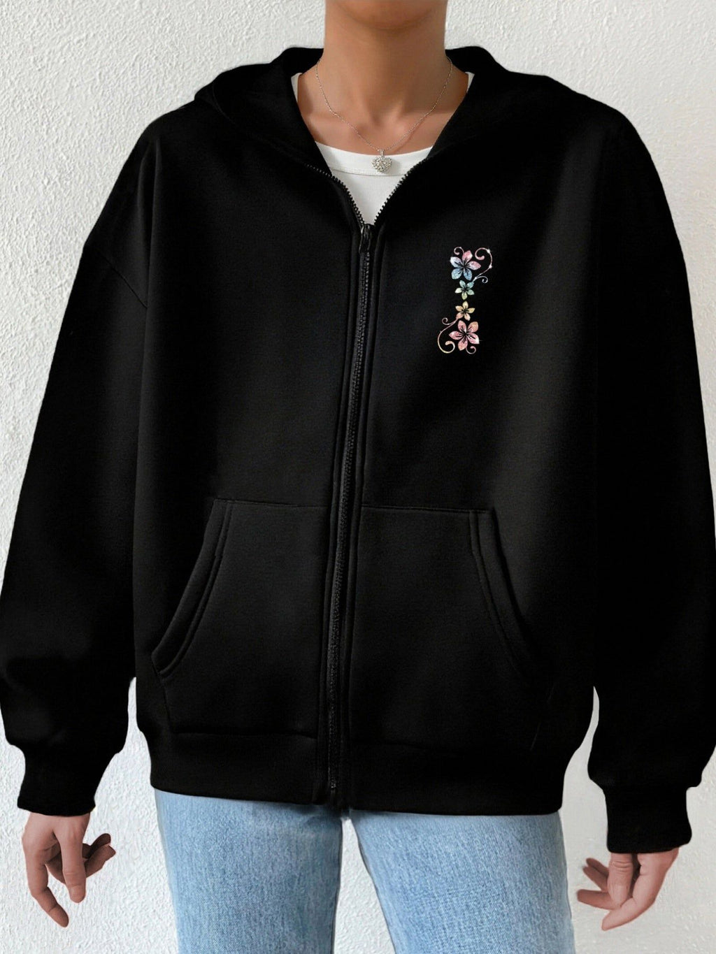 Colorful Floral Patterns Shine Design Highlights Front And Back 2 Pattern Prints - Y2K Casual Style Zipper Hoodie - Stylish And Comfortable Zipper Jacket - Casual Sportswear Casual Sportswear Fashion Casual Jacket Suitable for All Seasons |