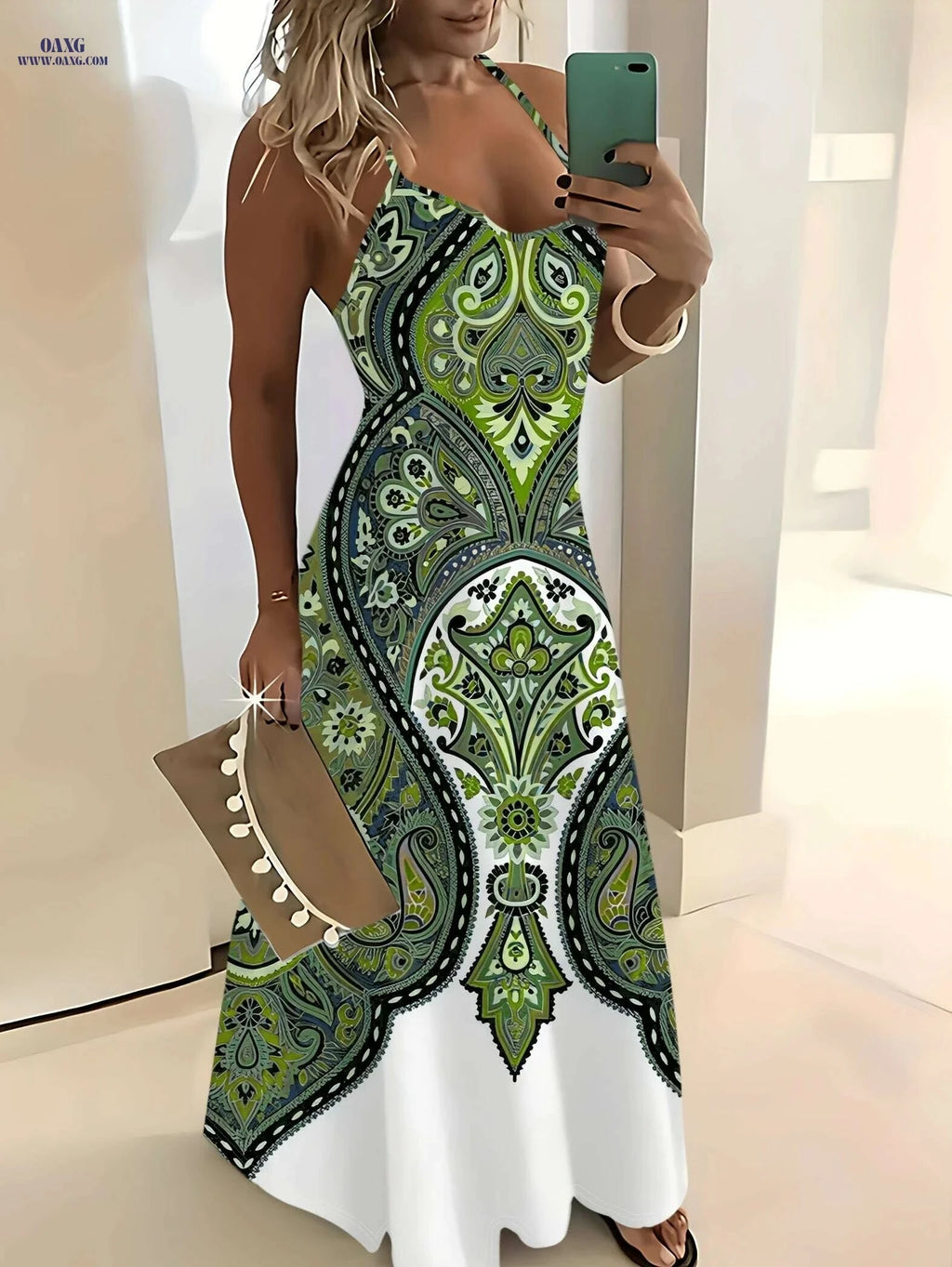 Colorful Paisley Floral Summer Sling Dress - Round Neck Style   OAXG 
