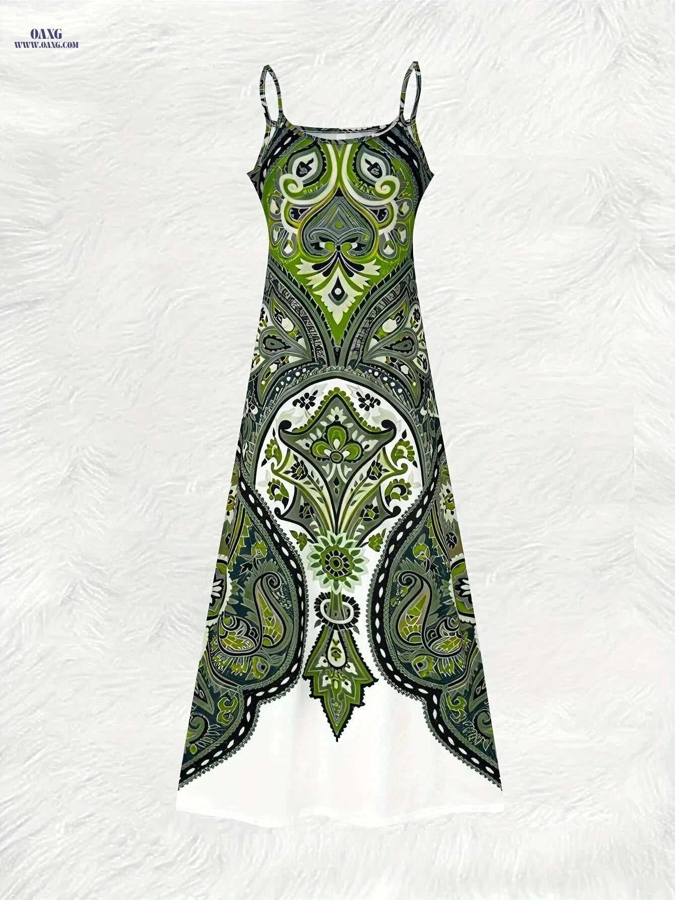 Colorful Paisley Floral Summer Sling Dress - Round Neck Style   OAXG 