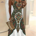 Colorful Paisley Floral Summer Sling Dress - Round Neck Style   OAXG Olive Green / S